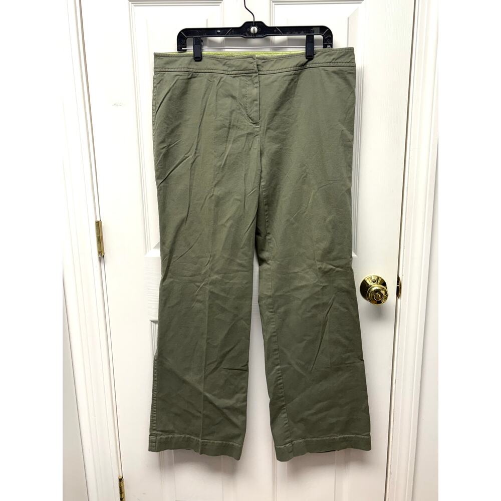 Sigrid Olsen Pants Olive Green Chinos Wide Leg Zipper, Khakis, Size 14